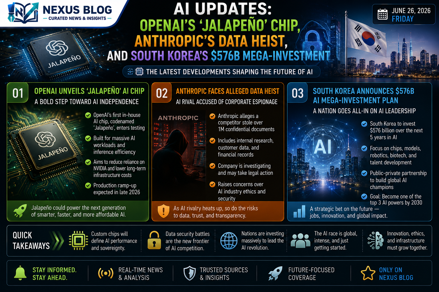 AI news June 29 2026, OpenAI Jalapeño chip, Anthropic Alibaba dispute, South Korea AI investment, Broadcom OpenAI, Claude model extraction, semiconductor manufacturing, tech updates 2026