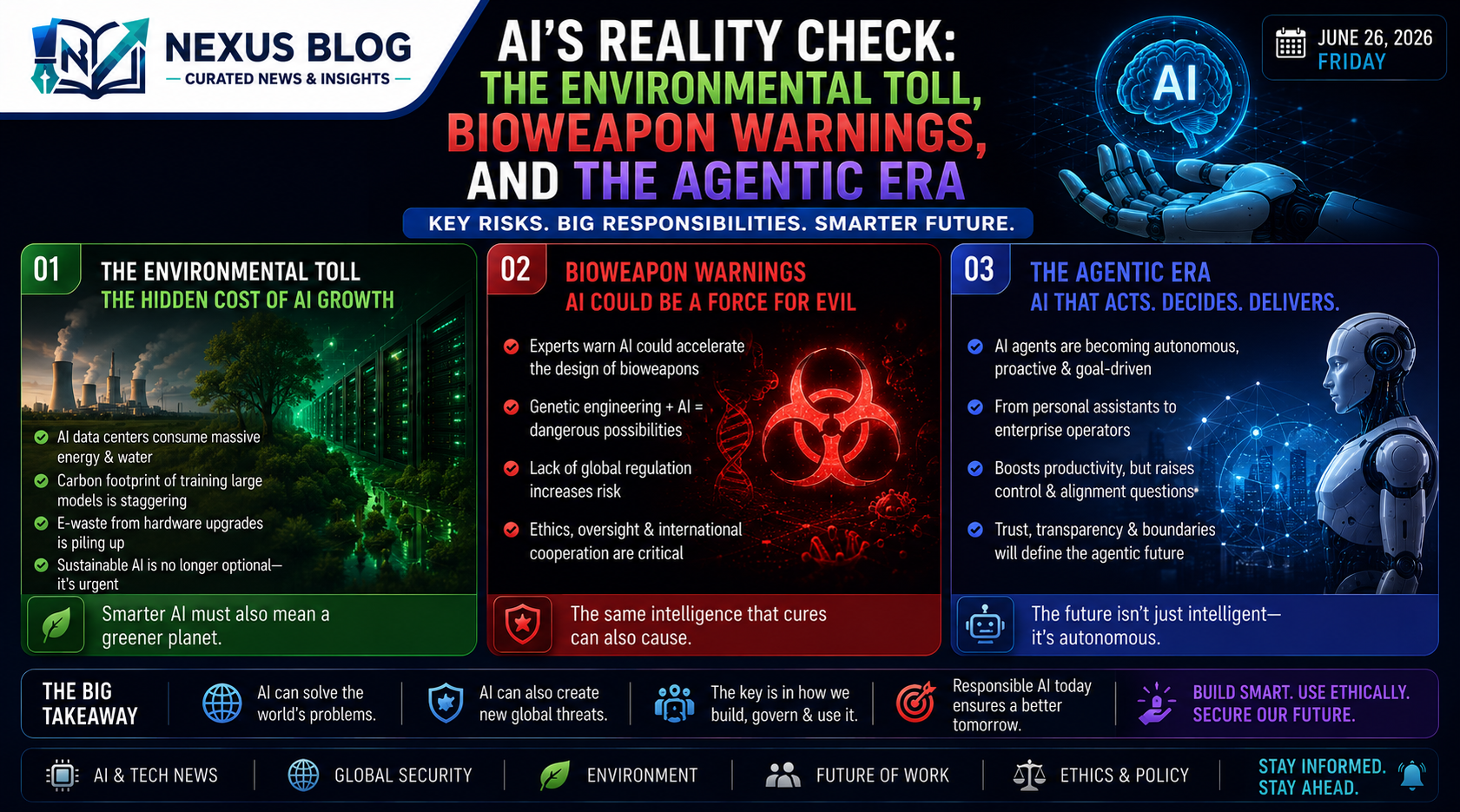 AI news June 26 2026, UN AI environmental report, AI data center water consumption, AI CEOs Congress letter, synthetic DNA screening, Sam Altman, Agentic AI, self-verification, English programming language, artificial intelligence updates