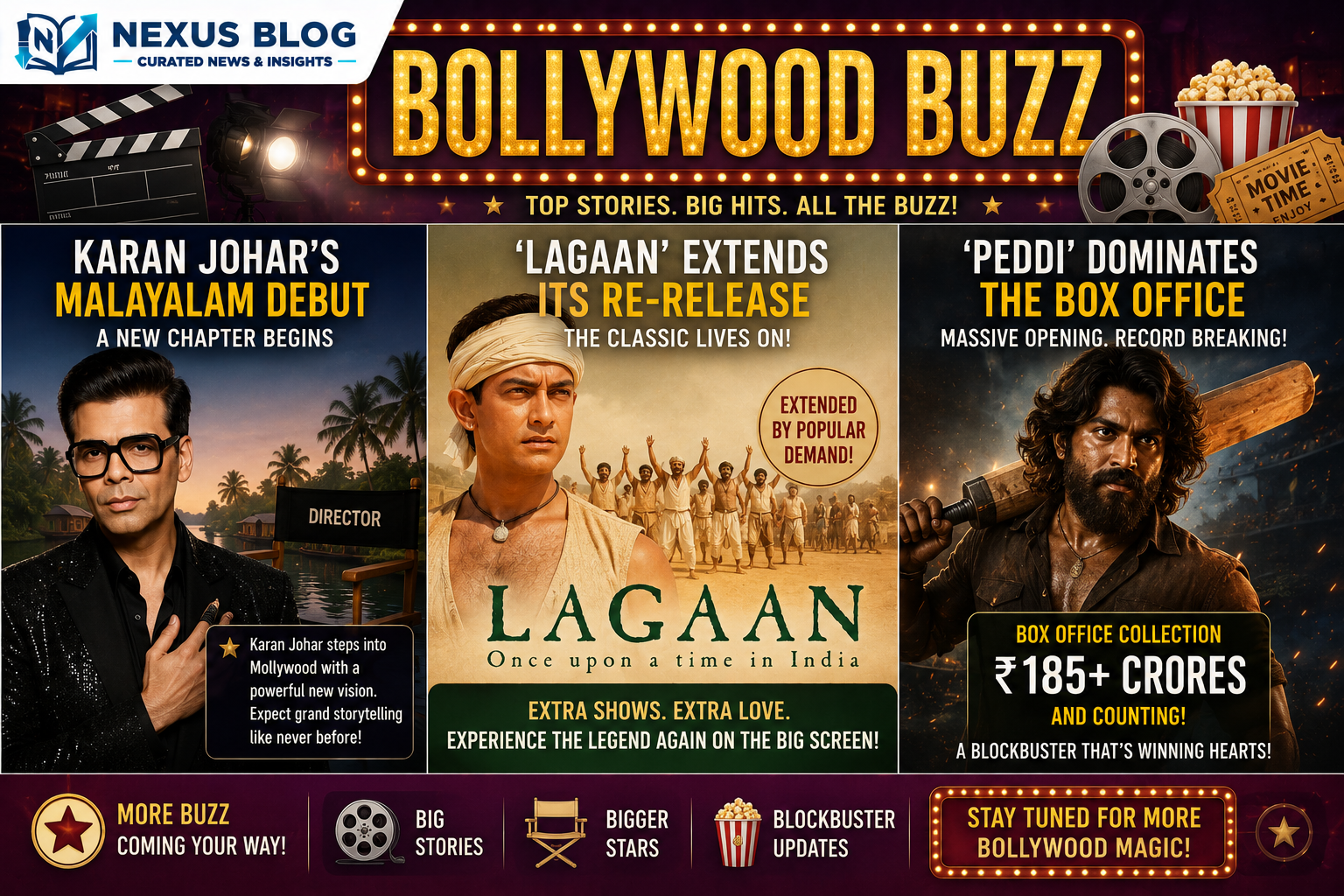 Bollywood news June 17 2026, Karan Johar Malayalam debut Odiyan, Peddi box office collection Ram Charan, Lagaan 25th anniversary re-release, Sanchita Ugale death Kumkum Bhagya, Priyanka Chopra Fortune India cover, Imtiaz Ali Main Vaapas Aaunga, Indian entertainment updates