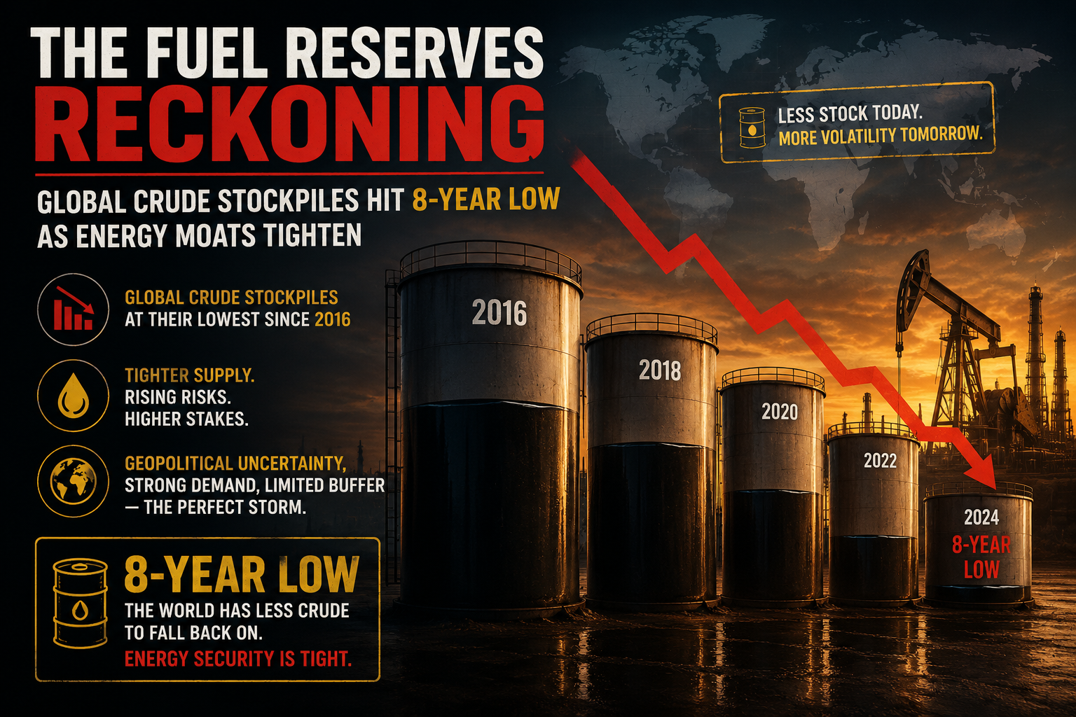 global crude oil reserves low, energy supply chain crisis 2026, petrol diesel price hike, Strait of Hormuz oil shipping, Goldman Sachs energy outlook, business news may 16, macro economics inflation