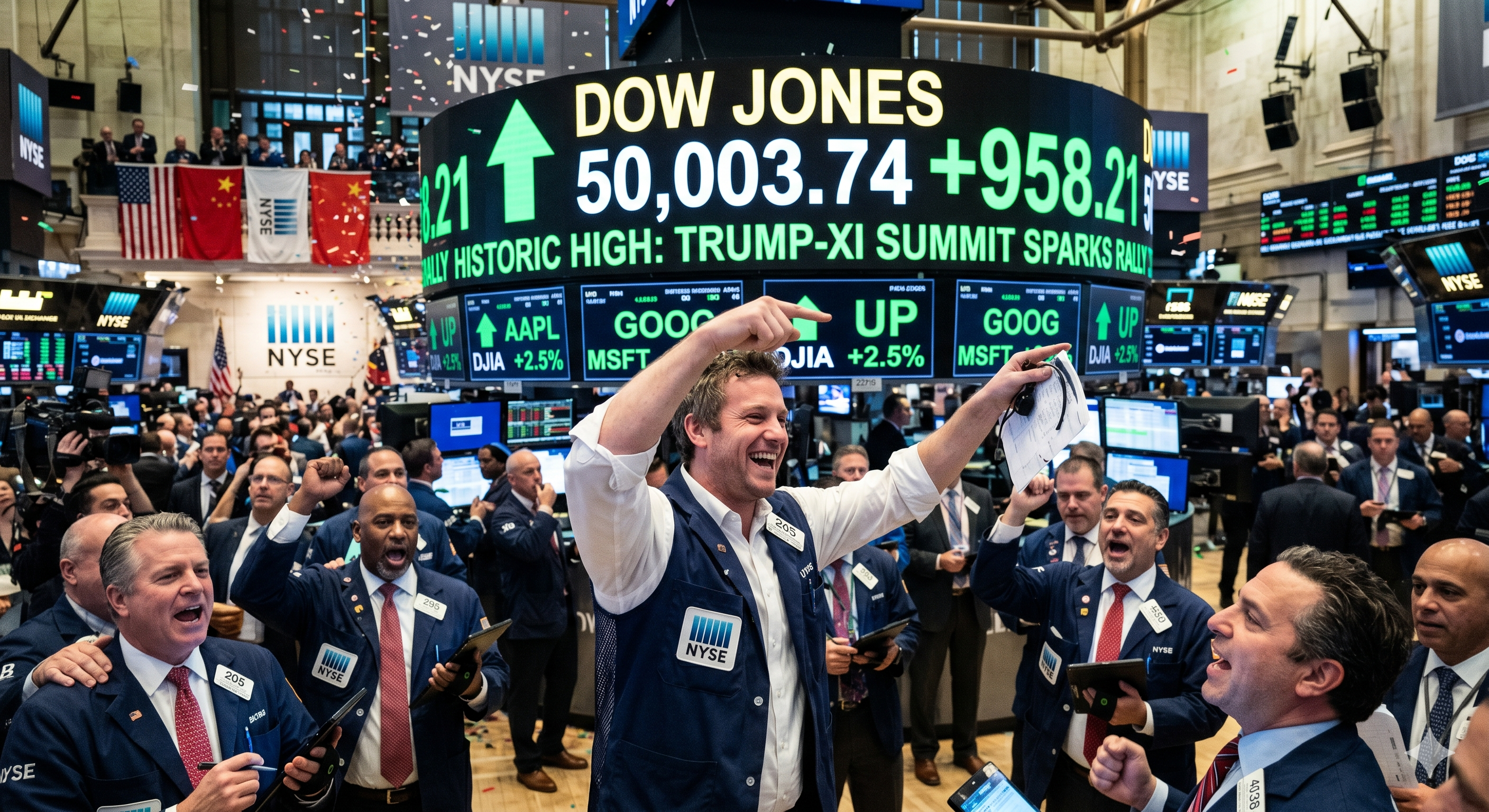 Global Markets Explode: Dow Reclaims 50,000 as Trump-Xi Beijing Summit Sparks Massive Relief Rally