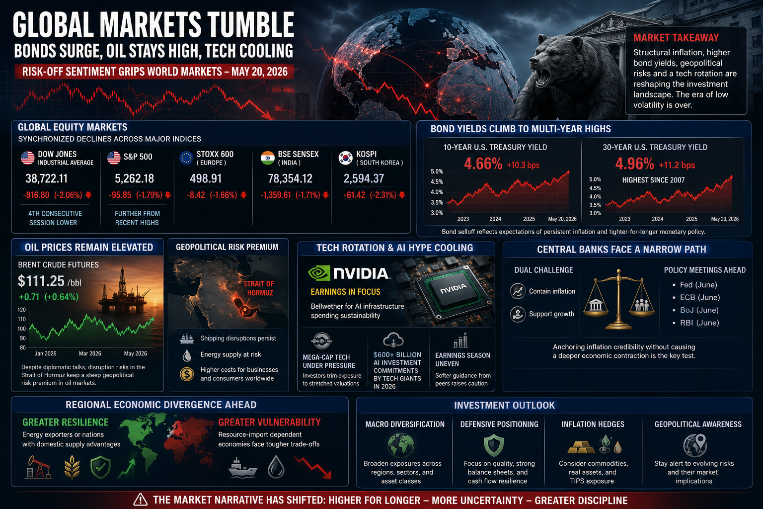 global stock markets, bond yields, inflation concerns, tech stock cooling, crude oil prices, federal reserve, geopolitical risk, business news