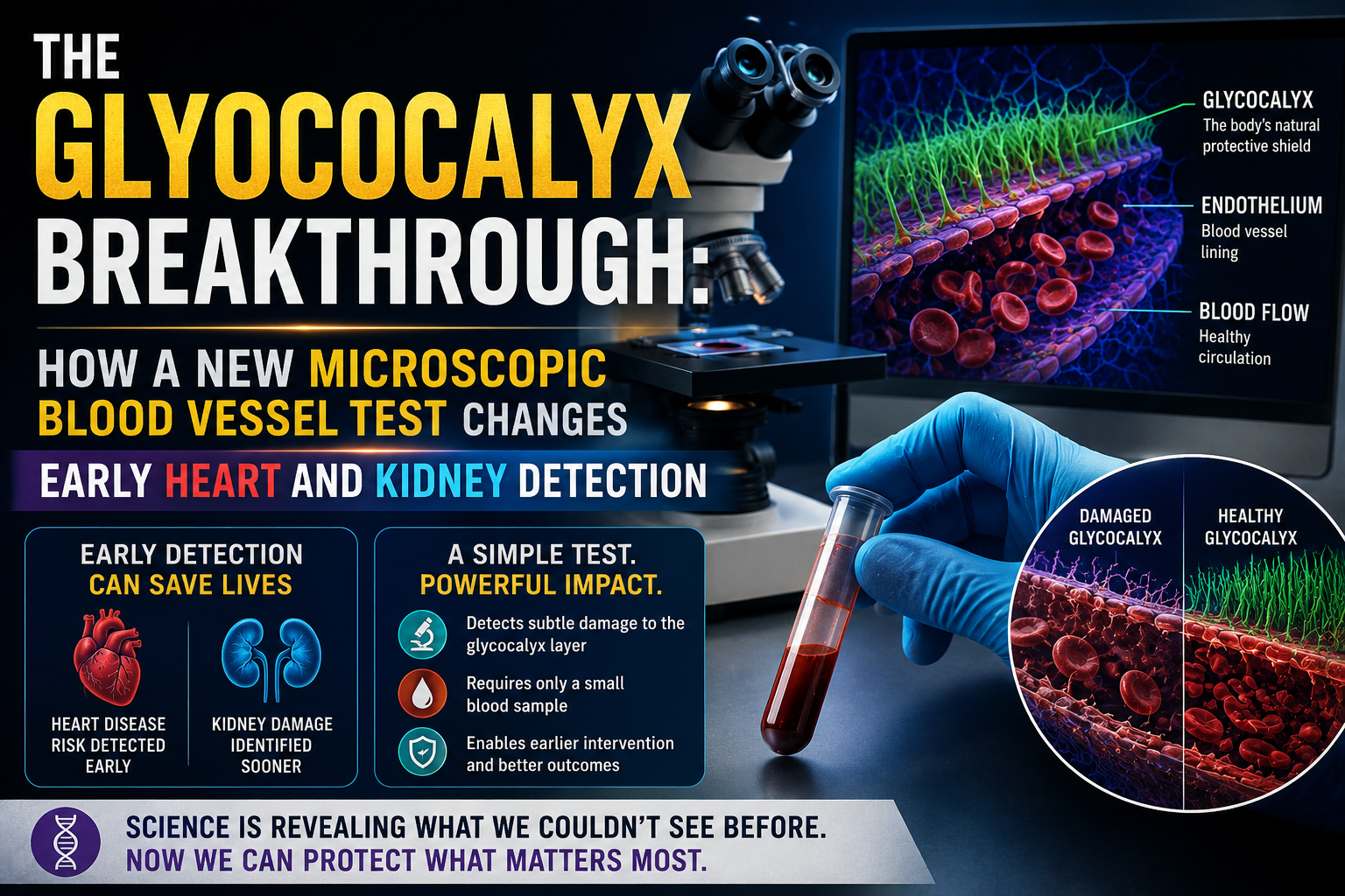 glycocalyx blood test, microscopic blood vessel damage, early heart disease detection, kidney disease breakthrough 2026, vascular system medical news, University of Bristol study, preventive healthcare tips