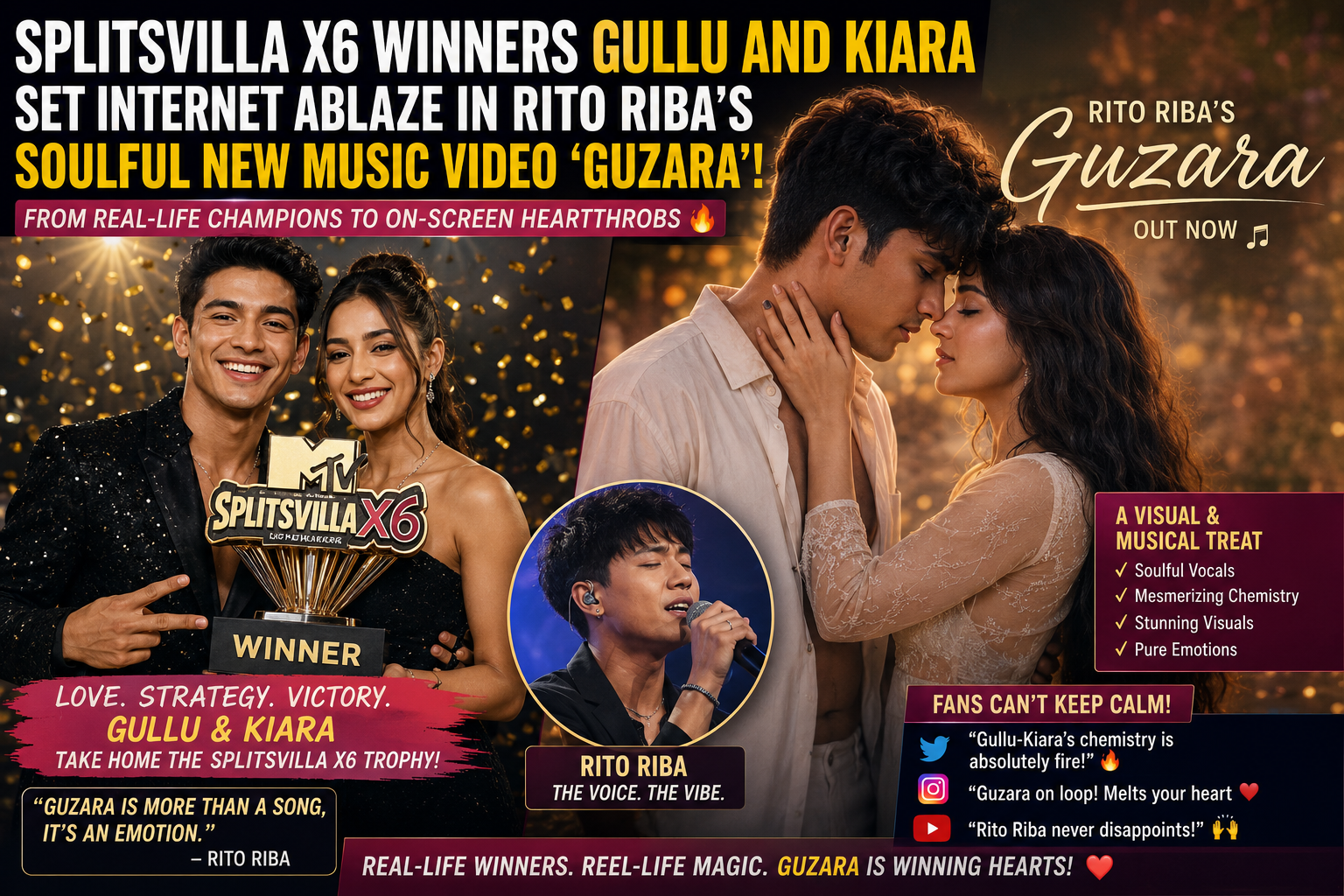 Guzara song Rito Riba 2026, Gullu and Kiara new song, Kushal Tanwar Splitsvilla winner, MTV Splitsvilla X6 finale winners, Guzara music video Play DMF, Hindi romantic songs May 21, entertainment news today
