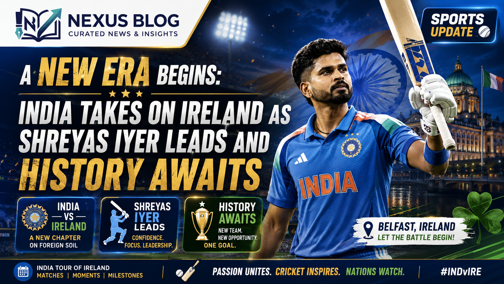India vs Ireland 1st T20I 2026, Shreyas Iyer captain, Vaibhav Sooryavanshi debut, youngest Indian cricketer, IND vs IRE cricket news, Stormont Cricket Ground, India vs Afghanistan 3rd ODI highlights, Yashasvi Jaiswal century, Prasidh Krishna 5 wickets, Indian cricket updates June 26