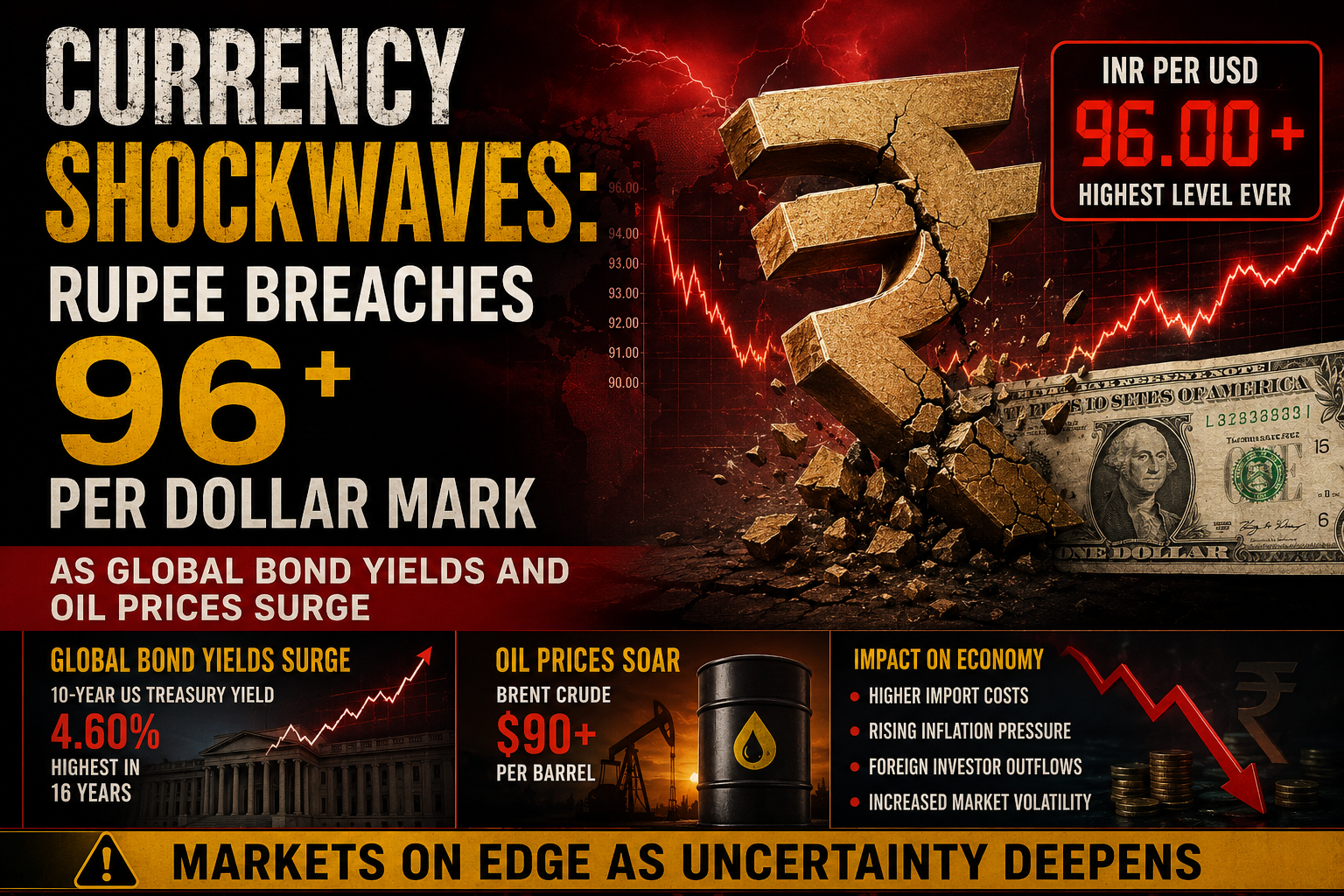 Rupee Breaches 96 Per Dollar Mark as Global Bond Yields and Oil Prices Surge