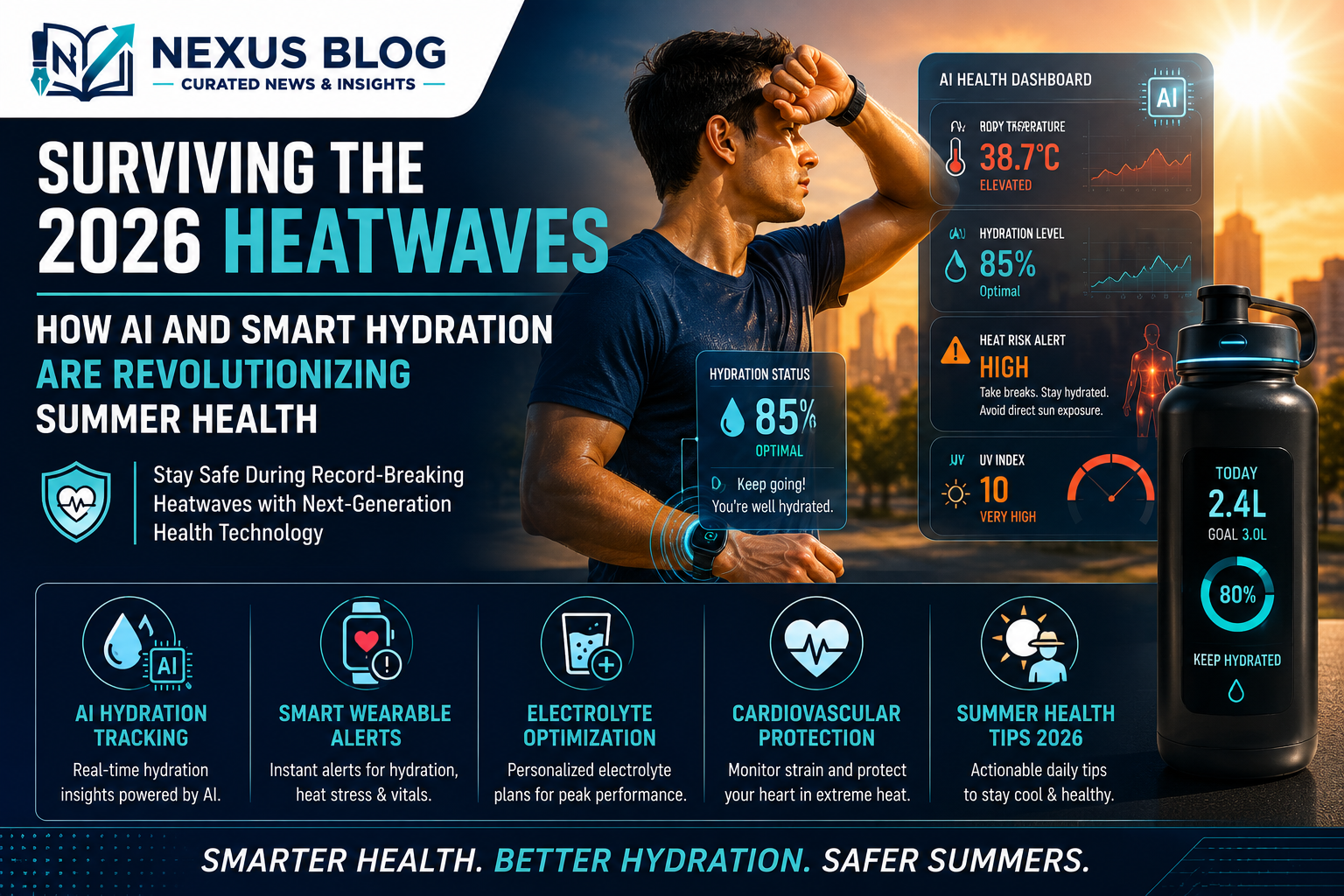 summer health tips 2026, heatwave safety, AI hydration tracking, wearable health tech, electrolyte balance, heat exhaustion prevention, cardiovascular health summer, smart water bottles, June 1 health news, wellness trends 2026