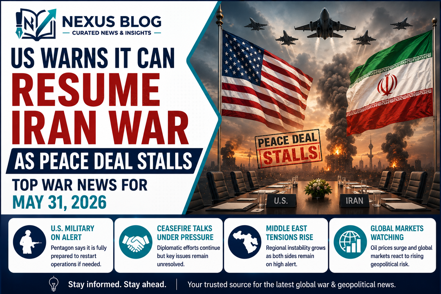 US Iran war 2026, May 31 war news, Pete Hegseth, Donald Trump Iran deal, Israel Lebanon conflict, Middle East crisis, Strait of Hormuz blockade, global security news, US military operations, ceasefire negotiations