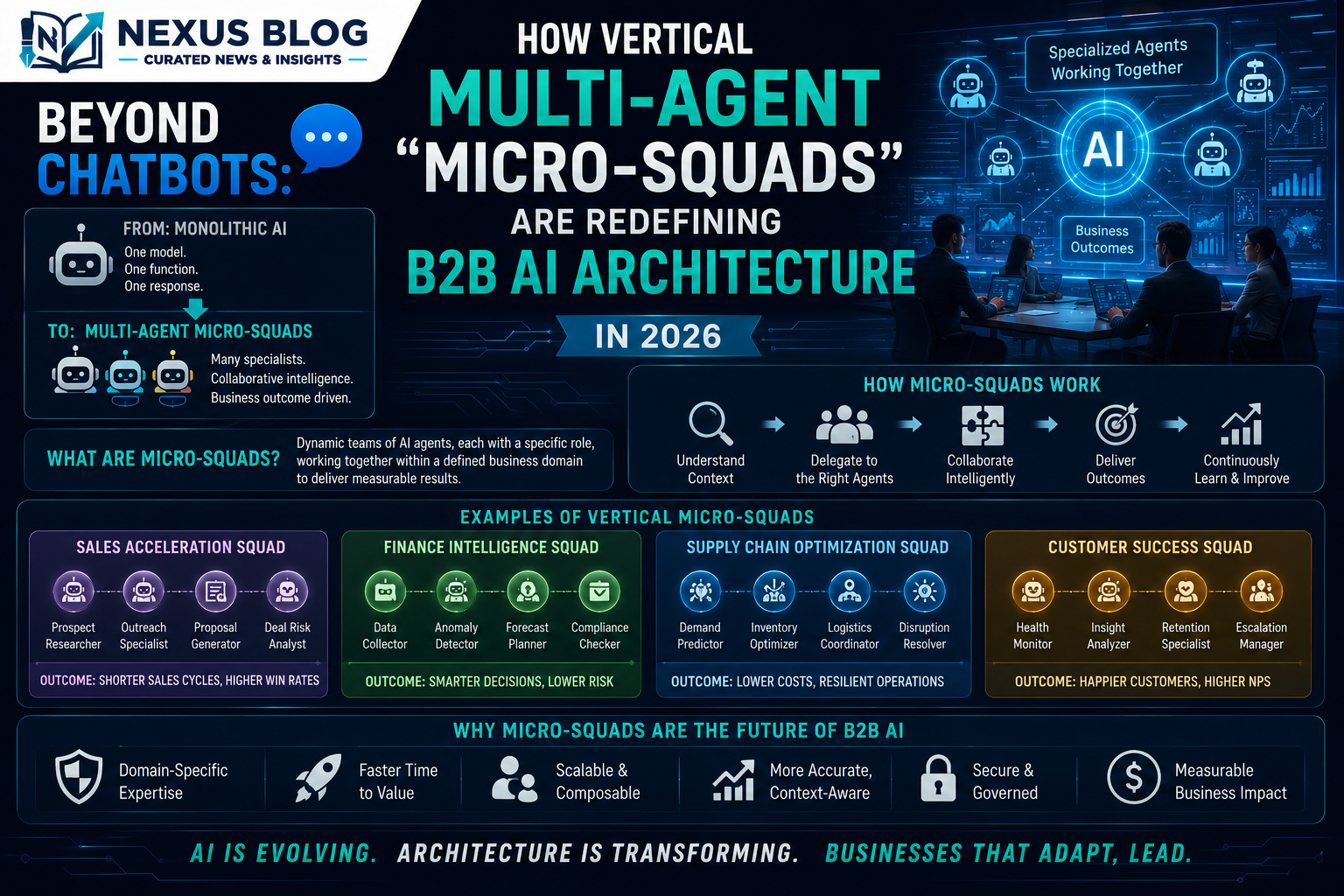 vertical multi agent systems, AI micro squads, agentic AI business models 2026, enterprise software automation, specialized AI agents, multi agent workflow orchestration, B2B SaaS ideas, autonomous digital workforce, LangGraph enterprise deployment, bespoke AI solutions