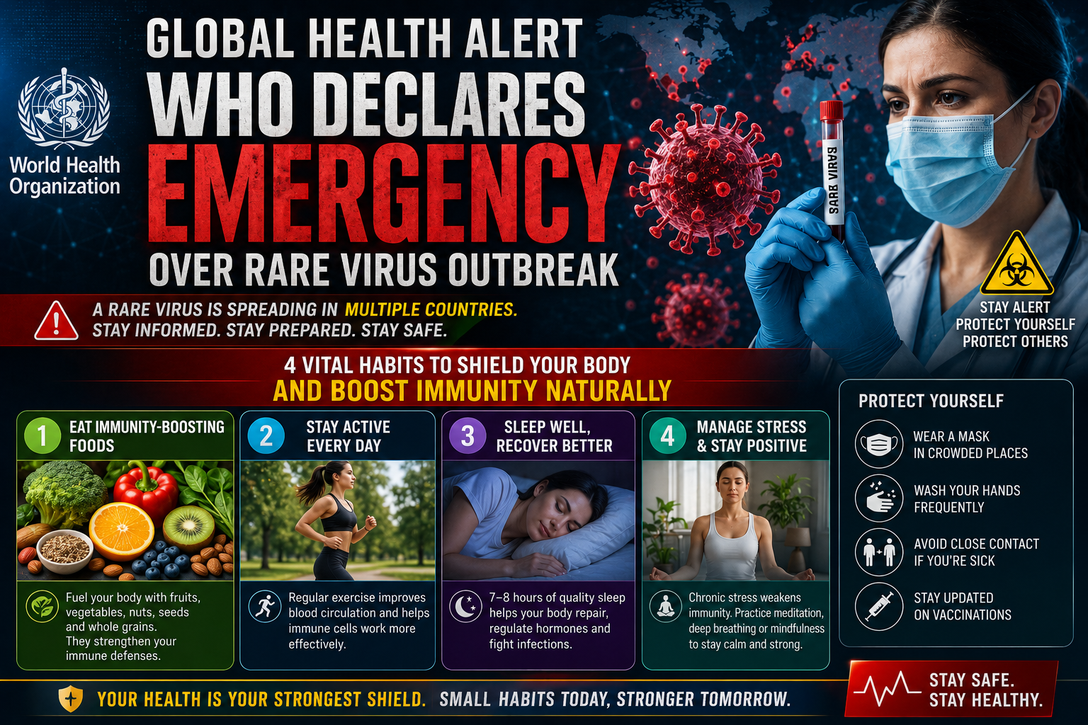 WHO health emergency May 18 2026, building immune system naturally, circadian rhythm sleep health, cellular health habits 2026, whole food diet protection, functional strength training benefits, preventative healthcare tips